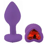 Анальная пробка EGZO Violet Heart Plug S, фиолетовая силиконовая с кристаллом - мініатюра 2