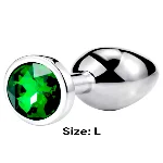 Металлическая анальная втулка Silver, green crystal, размер L - мініатюра 1