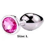 Металлическая анальная втулка Silver pink crystal, размер L - мініатюра 1