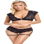 Кружевной комплект с гартерами от Cottelli LINGERIE Размер S - мініатюра 1