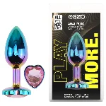 Анальная пробка EGZO Multicolor Heart Plug S с розовым кристаллом, радужный металл - мініатюра 1