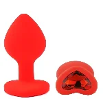 Анальная пробка EGZO Silicone Red Heart Plug S с кристаллом, красная силиконовая игрушка - мініатюра 2