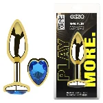 Анальная пробка EGZO Gold Heart Plug M с синим кристаллом и золотым основанием - мініатюра 5