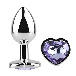 Анальная пробка EGZO Silver Heart Plug с аметистом, металлическая, размер S - мініатюра 2