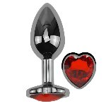Анальная пробка с кристаллом EGZO - Dark Silver Heart Plug Red size S - мініатюра 2
