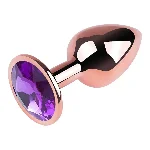 Анальная пробка EGZO Rose Gold Round Plug M из нержавеющей стали с фиолетовым кристаллом - мініатюра 3