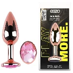 Анальная пробка EGZO Rose Gold Round Plug Pink M, металлическая с розовым кристаллом - мініатюра 1
