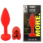 Анальная пробка EGZO Silicone Red Heart Plug S с кристаллом, красная силиконовая игрушка - мініатюра 1