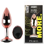 Анальная пробка EGZO Rose Gold M с черным кристаллом, гладкая металлическая анатомическая - мініатюра 1