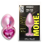 Анальный плаг EGZO Pink Perl Heart Plug с розовым кристаллом, основа-сердце, размер S - мініатюра 1