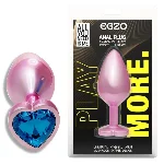 Анальная пробка EGZO Pink Perl Heart Plug S, розовая металлическая с синим кристаллом - мініатюра 1
