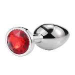 Металлическая анальная пробка Silver, red crystal, размер М - мініатюра 1