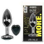 Анальная пробка EGZO Dark Silver Heart Plug черная стальная с кристаллом, размер M - мініатюра 1