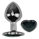 Анальная пробка EGZO Dark Silver Heart Plug S с кристаллом, металлическая, черная - мініатюра 2