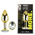 Анальная пробка EGZO Gold S с прозрачным кристаллом из медицинской стали для длительного ношения - мініатюра 5
