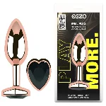 Анальная пробка EGZO Rose Gold Heart Plug металлическая, розово-золотая, размер M, с кристаллом - мініатюра 1