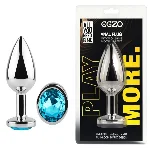 Анальная пробка EGZO Silver Round Plug Aqua S из металла с голубым кристаллом - мініатюра 5