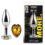Анальная пробка EGZO Silver Heart Plug Yellow size M с желтым кристаллом - мініатюра 1