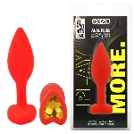 Анальная пробка EGZO Red Heart Plug S с кристаллом, красная, из медицинского силикона - мініатюра 1
