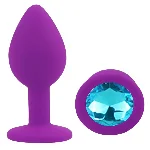 Анальная пробка EGZO Silicone Purple Aqua SFR-13S с голубым кристаллом, фиолетовая - мініатюра 2