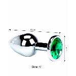 Металлическая анальная пробка Silver, green crystal, размер М - мініатюра 3