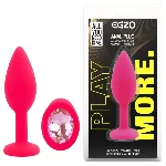 Анальная пробка EGZO Silicone Pink, размер S, с фиолетовым кристаллом из медицинского силикона - мініатюра 1