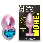 Анальная пробка EGZO Pink Perl Heart Plug S с кристаллом, розовая металлическая - мініатюра 1
