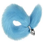 Анальная пробка EGZO Fox Tail Silver Plug, серебристая, голубой хвост, размер S - мініатюра 1