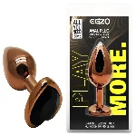 Анальная пробка EGZO с кристаллом Dark Gold Heart Plug, металлическая, чёрный кристалл - мініатюра 1