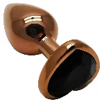 Анальная пробка EGZO с кристаллом Dark Gold Heart Plug, металлическая, чёрный кристалл - мініатюра 2