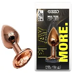 Анальная пробка EGZO Dark Gold с кристаллом, гладкая металлическая, размер S, 70×28 мм - мініатюра 1