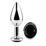 Анальная пробка с кристаллом EGZO - Silver Round Plug Black size S - мініатюра 2